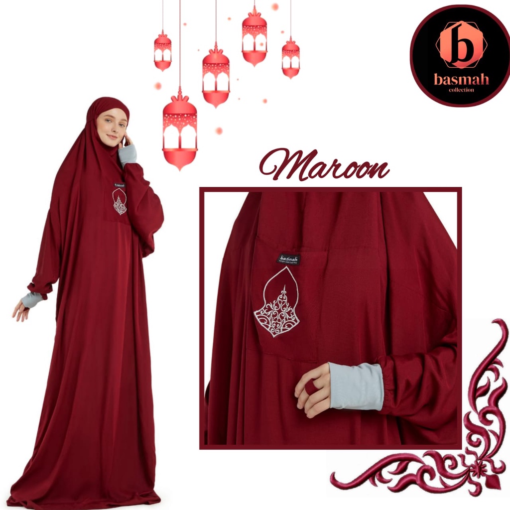 Mukena dewasa traveling/mukena basmah terompah mukena hadromaut rayon premium mukena basmah maroon