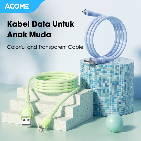 Kabel Data ACOME AGL010 Lightning Fast Charging 2.4 A 1 Meter Macaron - Garansi Resmi 1 Tahun