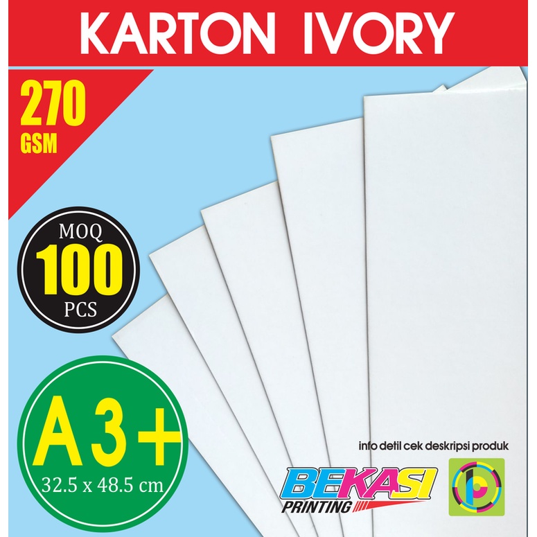 

Karton Carton IVORY 270 GSM Ukuran A3+ 32.5x48.5 cm isi 100 Lembar