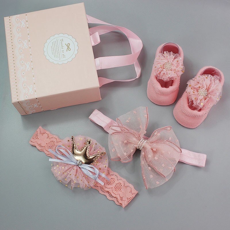 Bandana Bayi newborn rajut set sepatu Headband baby hairband shoes import lucu cute