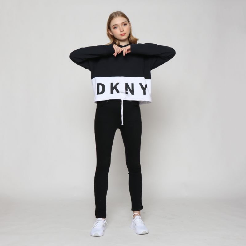 DK Crop BW - Hoodie Wanita Hitam - Black White Sweater  PD8/HABCDE