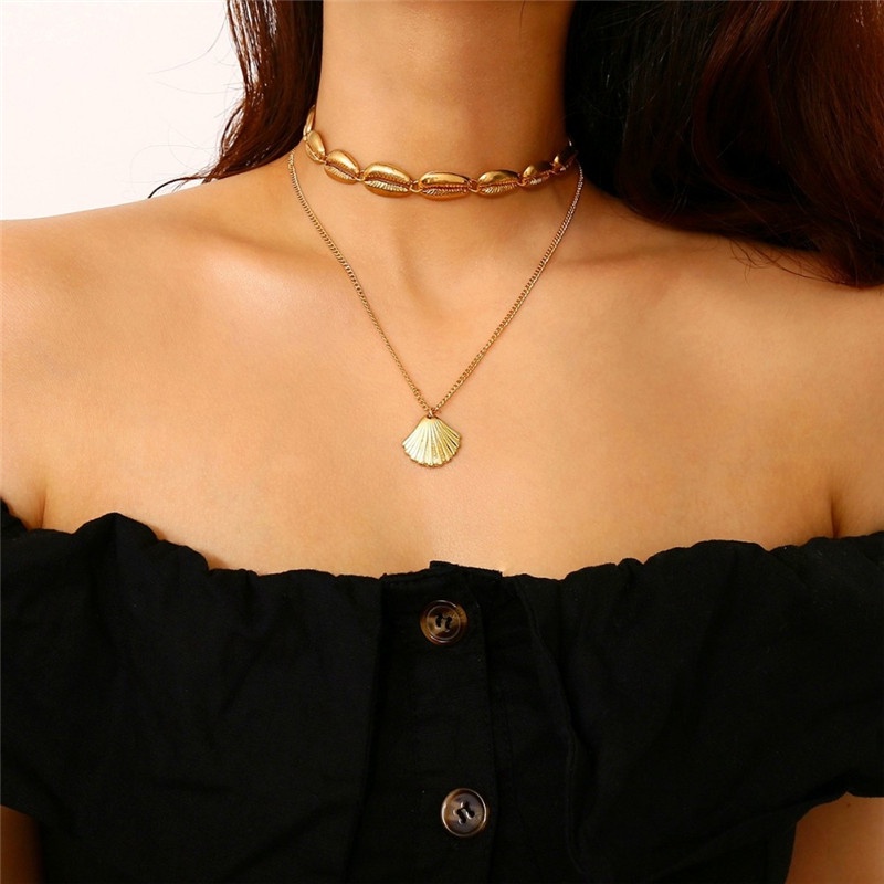 [ACKER] Summer Beach Bohemian Choker Dengan Shell Layer Necklace Untuk Wanita