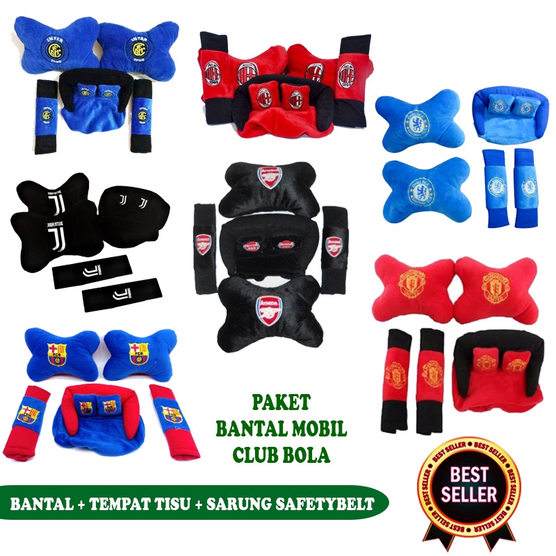 Bantal jok Mobil 3in1 tisu safetybelt mobil jersey bola