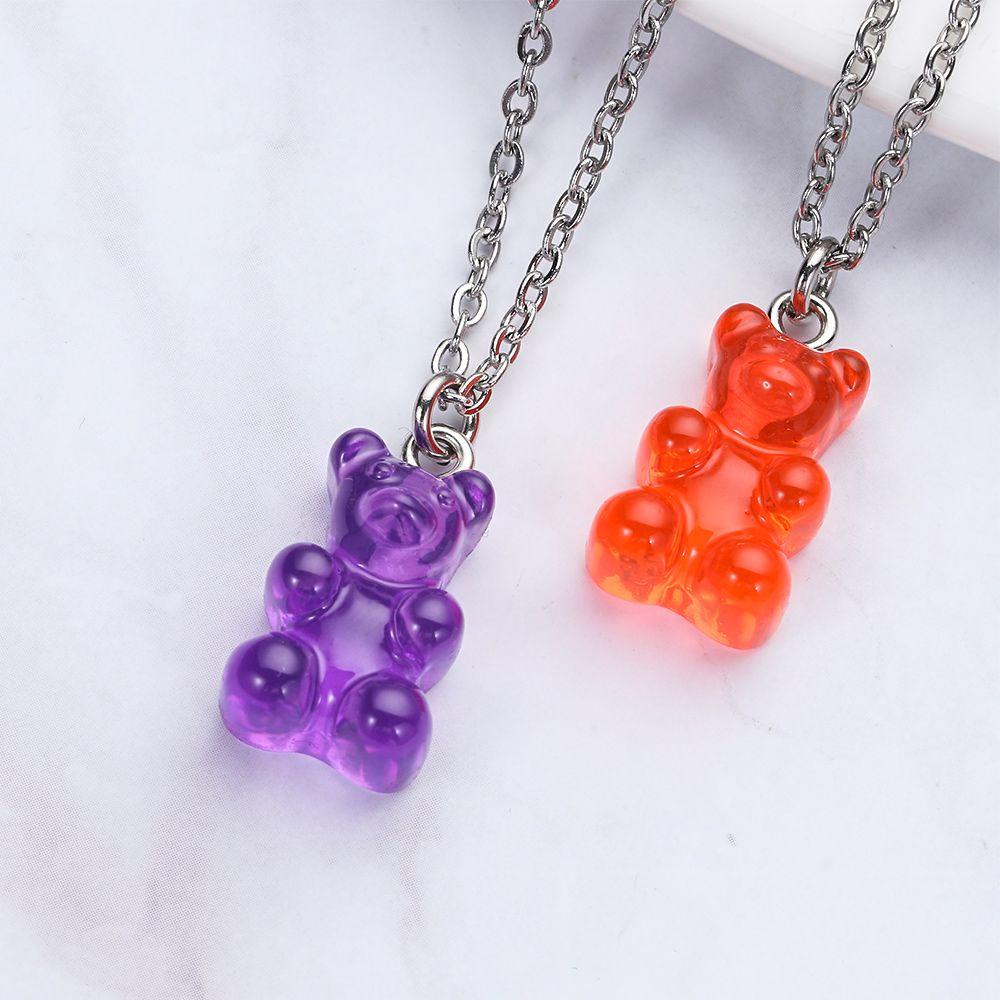 Solighter Resin Beruang Charms Gadis Hadiah Gelang Stanless Steel Rantai Beruang Liontin