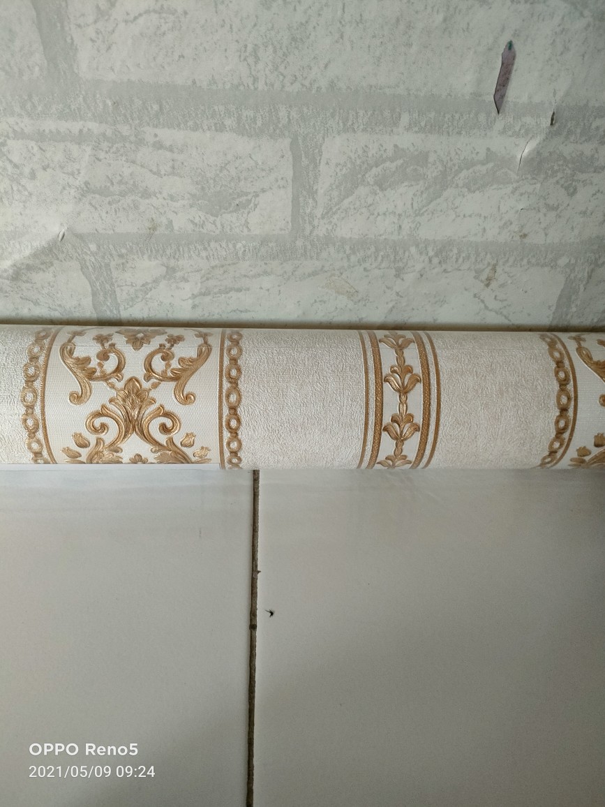 Wallpaper Dinding Klasik Biru Cream Gold Abu Mewah Emboss