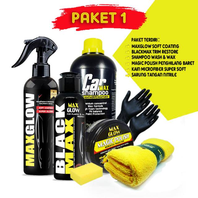 PAKET 1 pengkilap penghitam penghilang baret shampoo kain microfiber maxglow