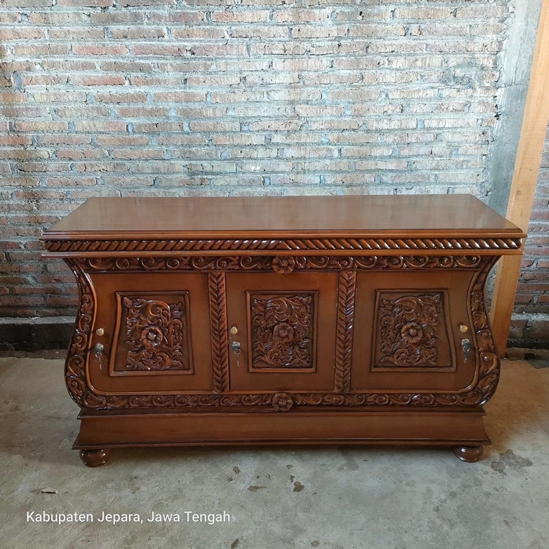 Bufet biola kayu jati / meja tv kayu jati ukir Jepara / bufet tv murah