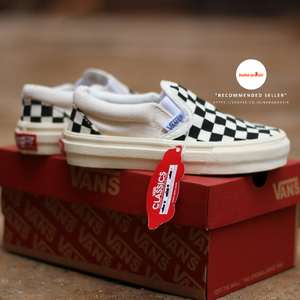 Sepatu Vans Slip On Checkerboard OG White Black Premium Import, Harga Murah, Kualitas Terbaik