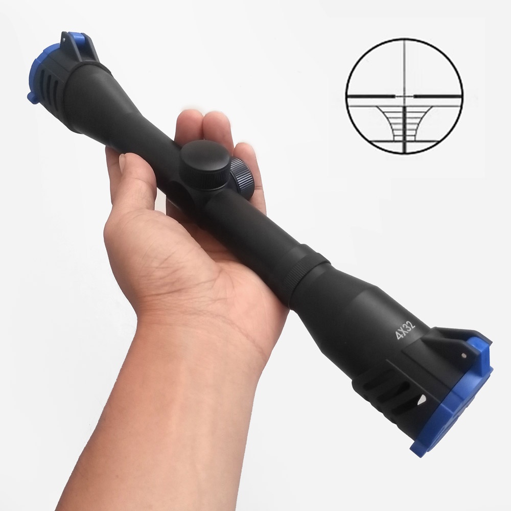 Telescope 4x32 BU Scope Riflescope tutup flip 4 x 32 fishbone reticle Tele mounting 11mm