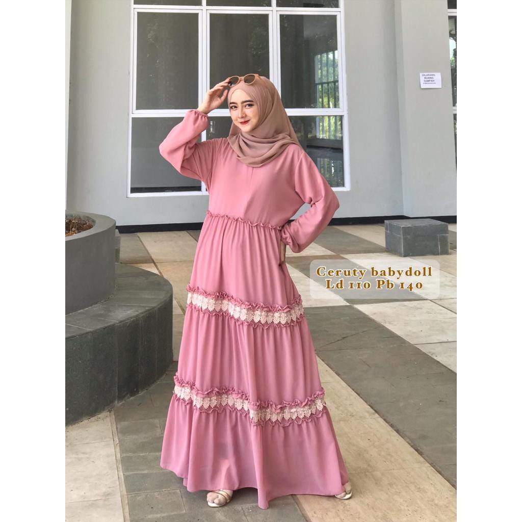 Gamis Ceruty Renda Kriwil / Gamis Saja / Gamis Terbaru 2021 / Gamis Terlaris Ceruty