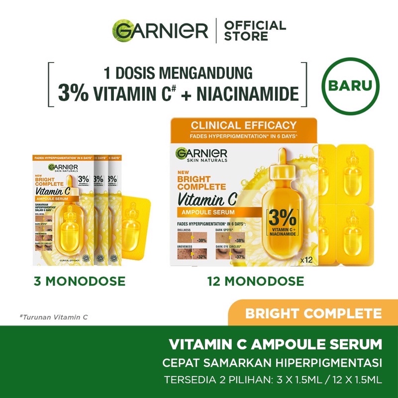 [BPOM] GARNIER BRIGHT COMPLETE AMPOULE VITAMIN C 1.5ml / 3 x 1.5ml / 12 x 1.5ml