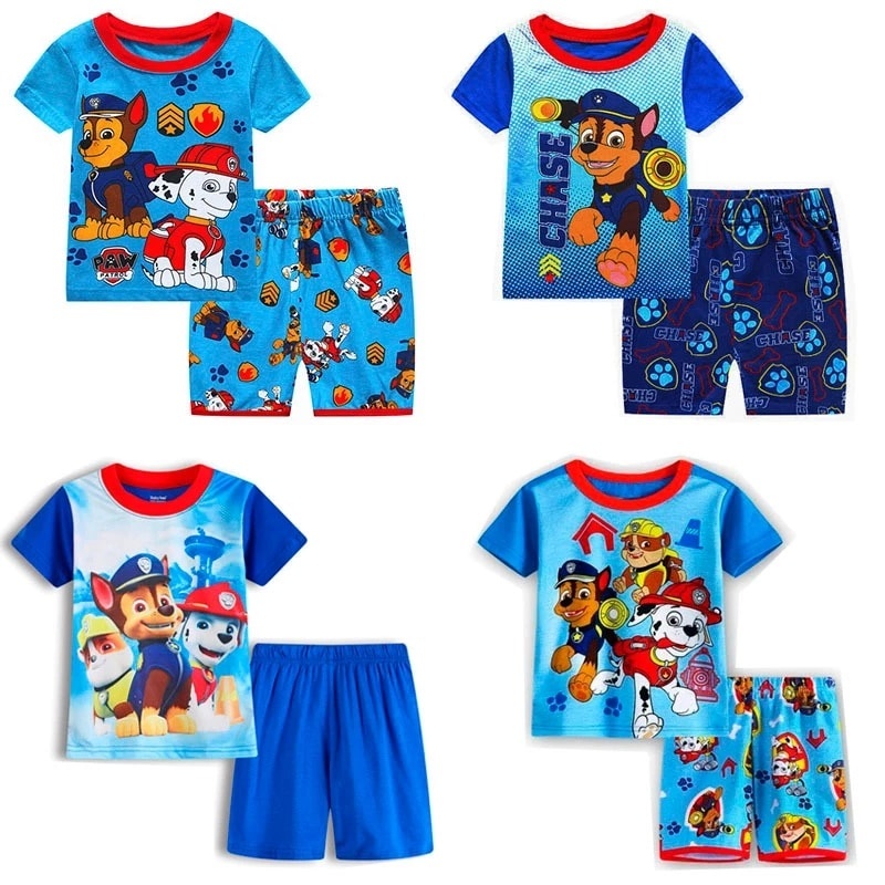 New Paw Patrol Cotton Cartoon Children's Pajamas Short Sleeve Pajamas Set T-shirt Patrula Canina Chi