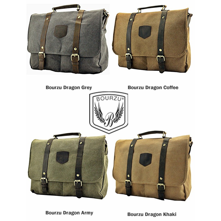 Tas Selempang Messenger Bag Kanvas Laptop - Bourzu Dragon