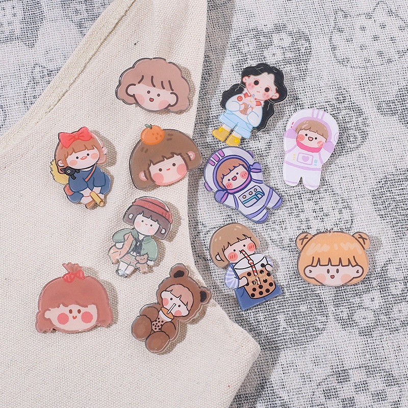 Cute cartoon brooch girl bear pin schoolbag pendant accessories