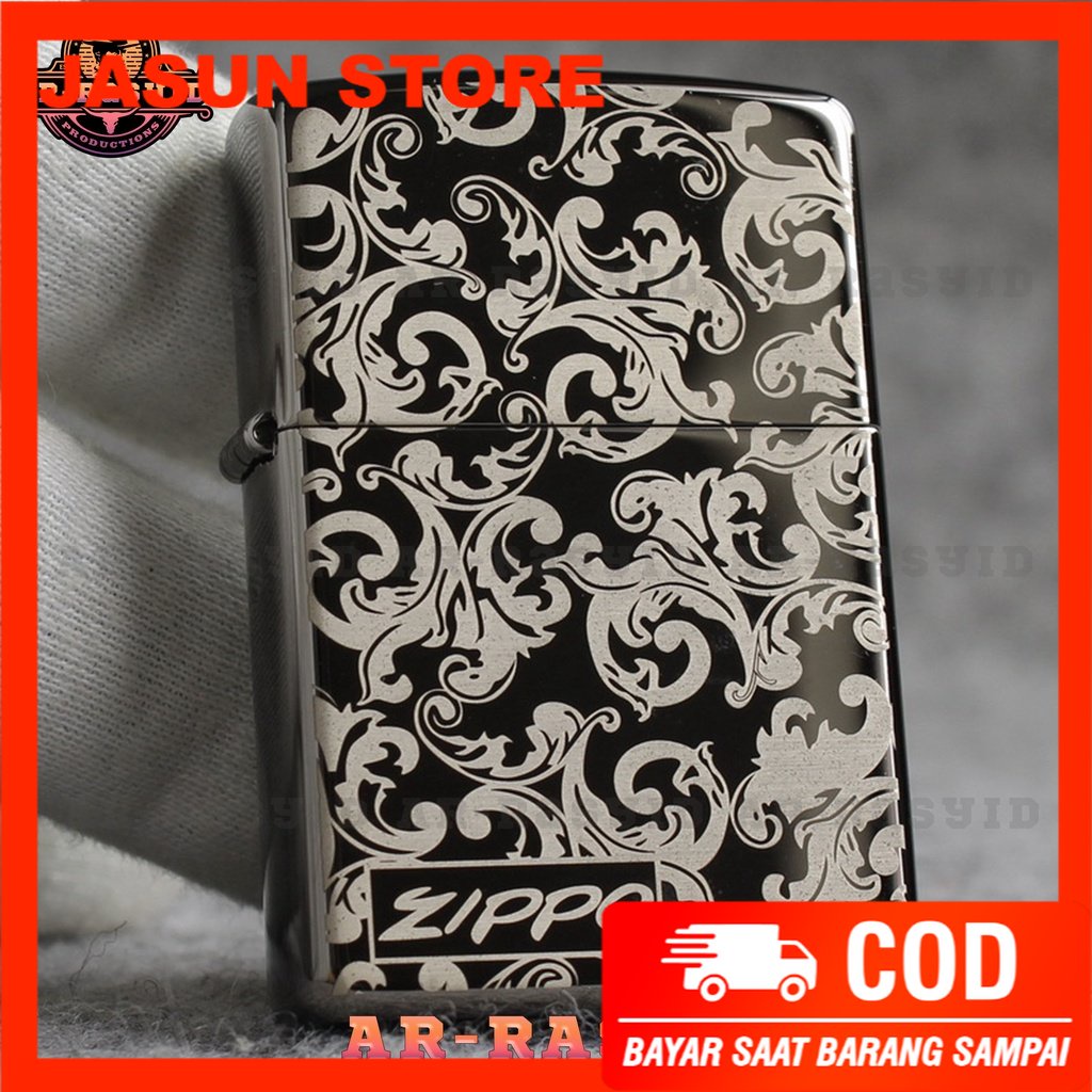 BISA COD! Korek Api Minyak Zippo Black Ice Light Hitam Logo Motif Batik 150