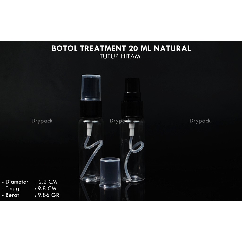 Botol Treatment 20 ml Natural tutup Hitam