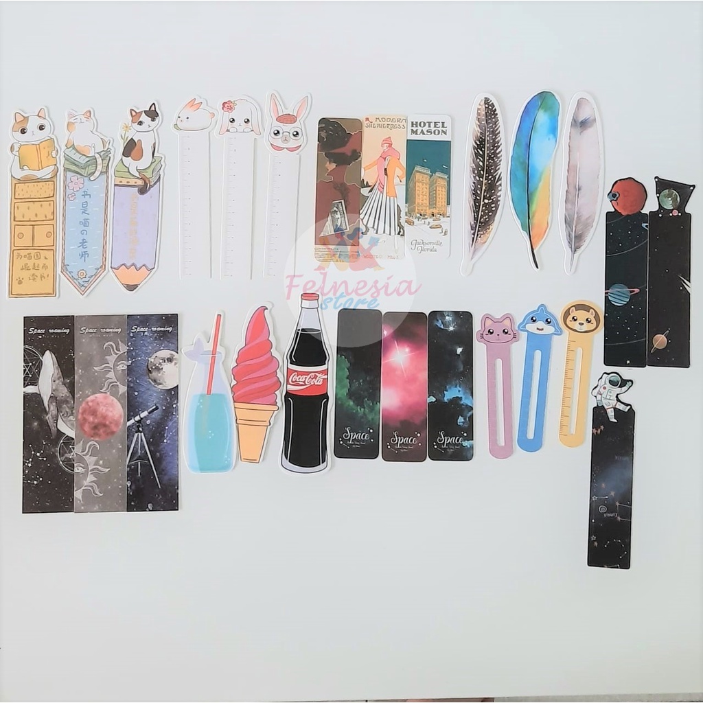 

Pembatas Buku / Bookmark Hewan, Kucing, Kelinci, Bulu, Planet, Galaksi, Makanan, Retro