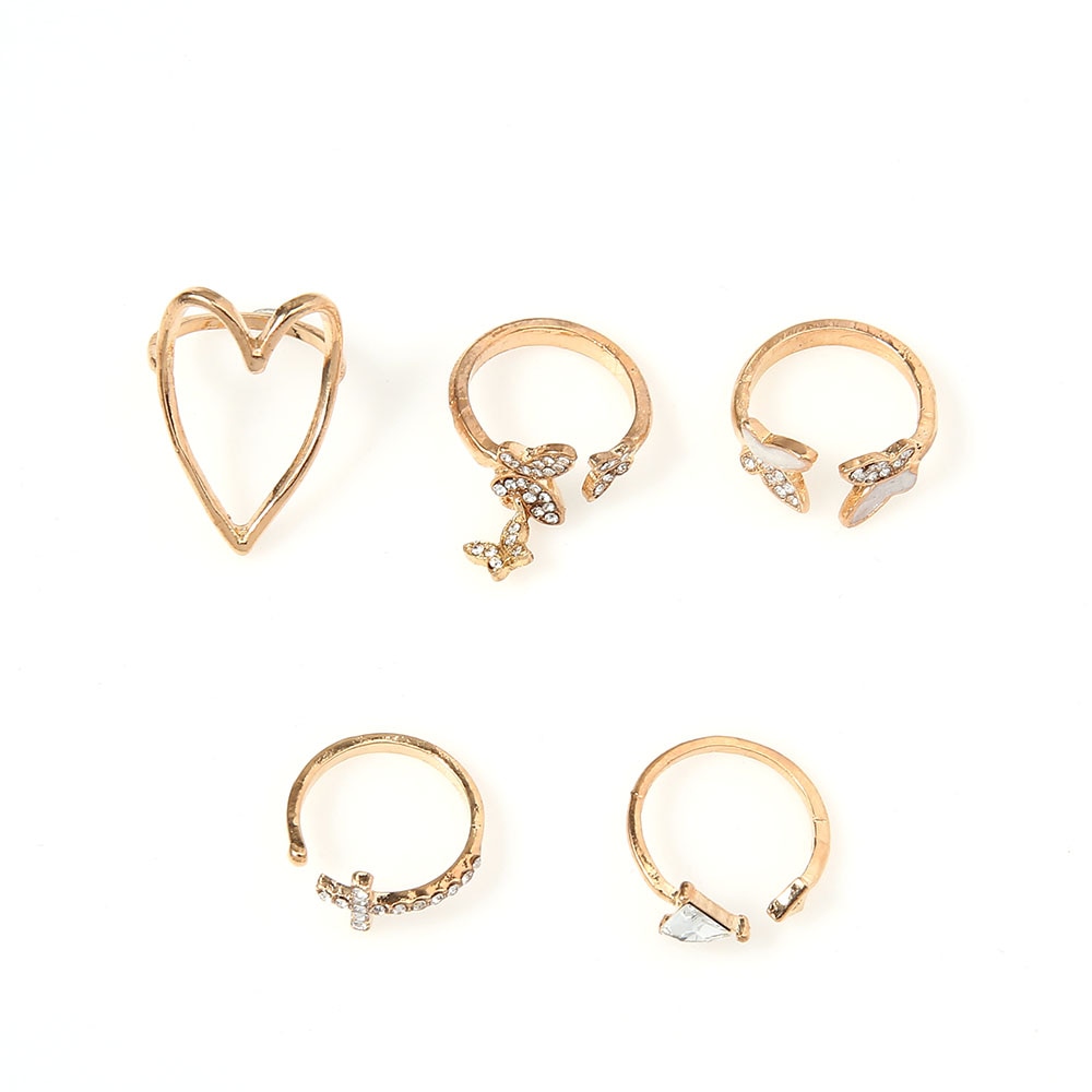 5pcs / Set Cincin Buku Jari Aneka Bentuk Warna Gold Gaya Vintage Bohemia Untuk Wanita