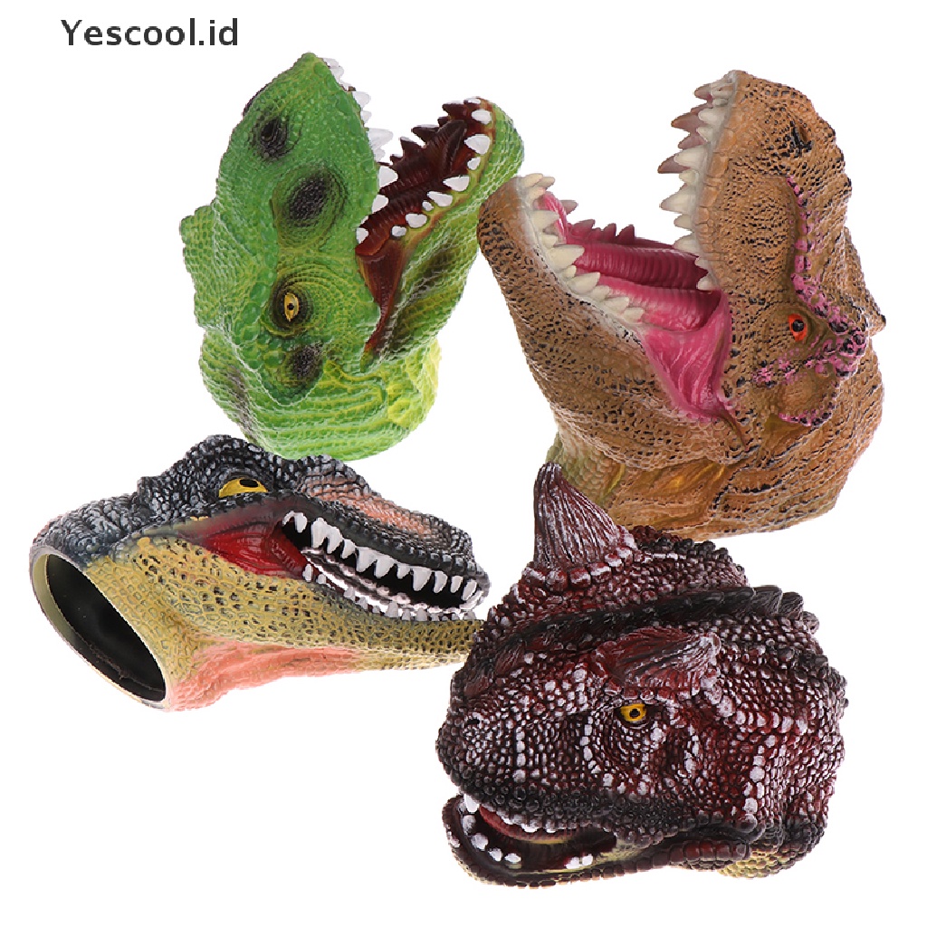 (Yescool) 1pc Mainan Boneka Puppet Tangan Bentuk Kepala Dinosaurus Bahan Karet Vinyl Lembut