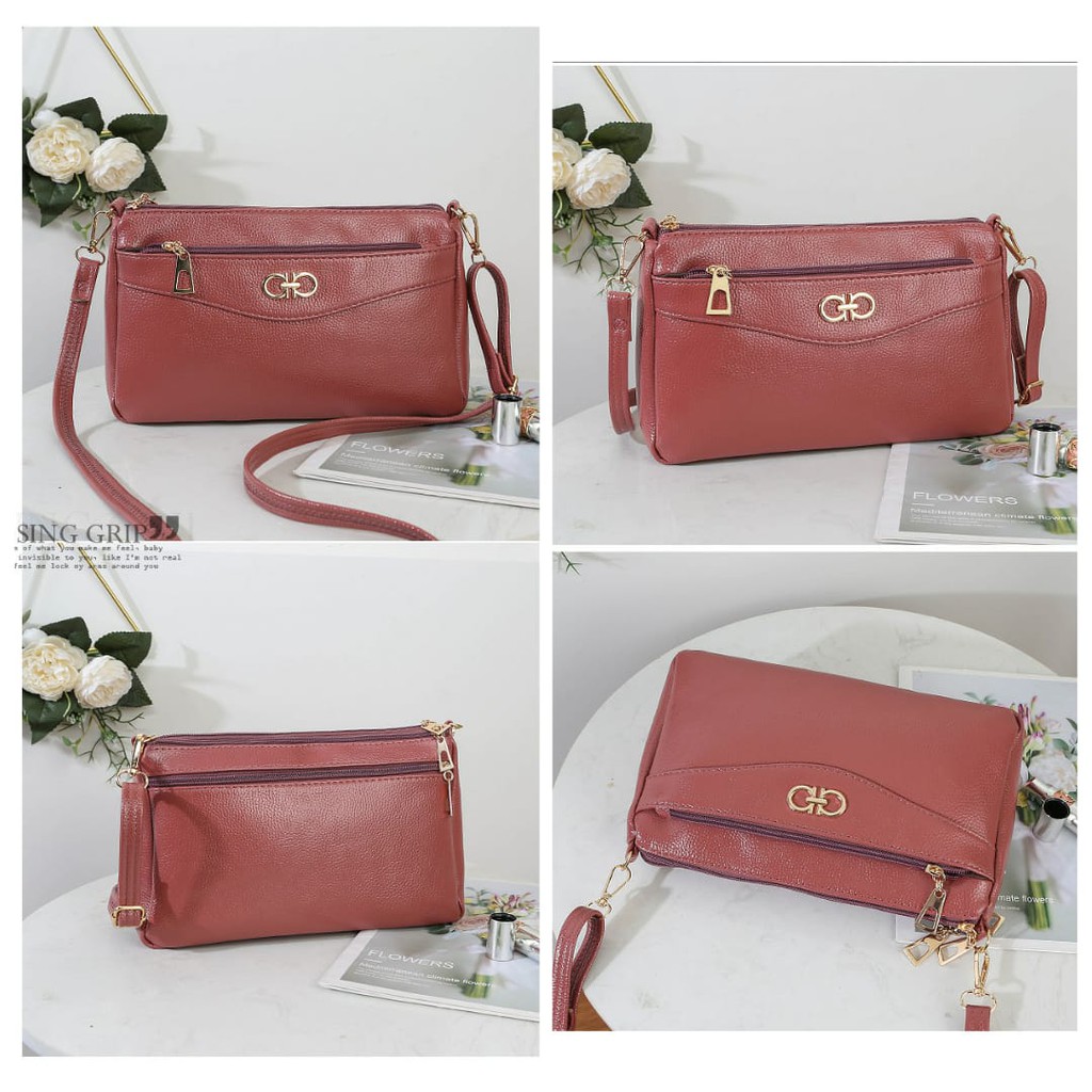 TAS IMPORT SELEMPANG WANITA KULIT KOREA PINK SALEM TA171P3 CHEYA FASHION BATAM MURAH ABG PESTA KERJA