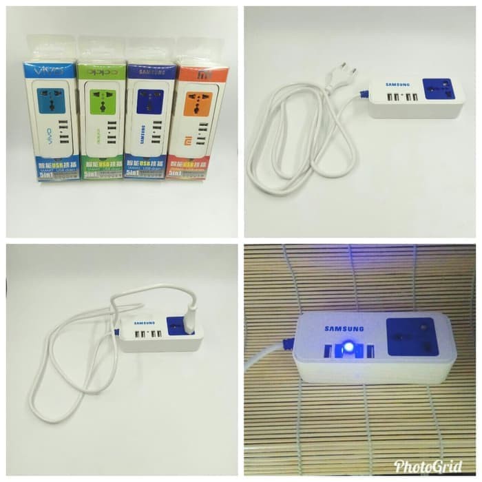 ADAPTOR Charger Qualcomm 6,0 A 4 PORT Usb + 1 Saklar Socket Samsung