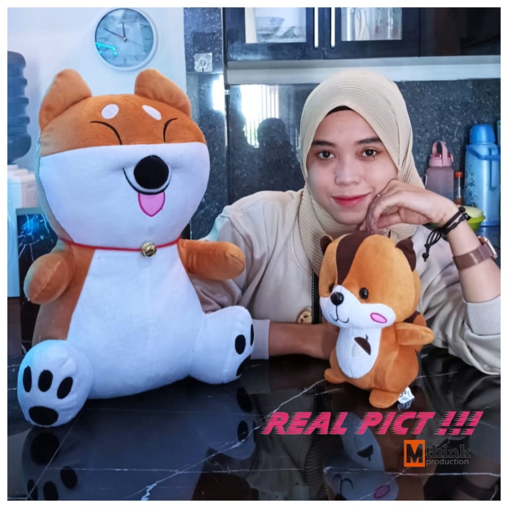 Boneka Beranak Kucing Shiba Inu Stand Ukuran 50 cm XL dan tupai 25 cm kain halus isian empuk realpic