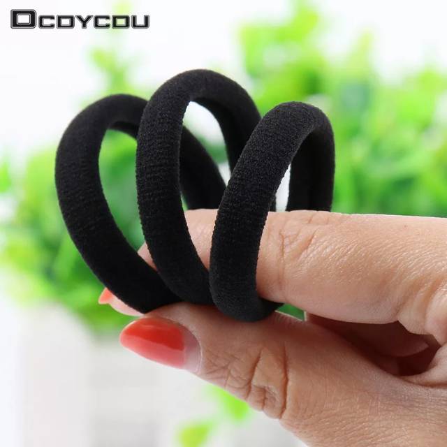 6Pcs Ikat Rambut Donat 3.5cm & 4.5cm / Kunciran Karet Rambut Warna HITAM-4