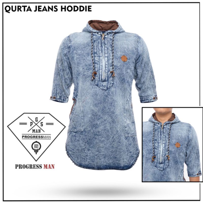 Koko qurta hoddie denim pria / qurta denim pria / Koko hoddie denim premium