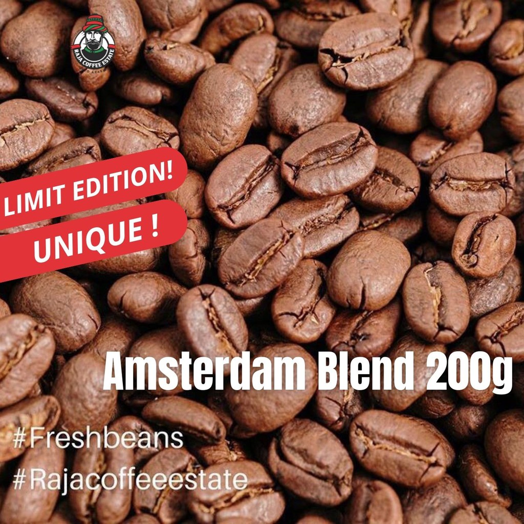

RAJA COFFEE ESTATE AMSTERDAM BLEND 200G KOPI BIJI BUBUK ARABIKA ACEH GAYO JAMIN FRESH ROAST