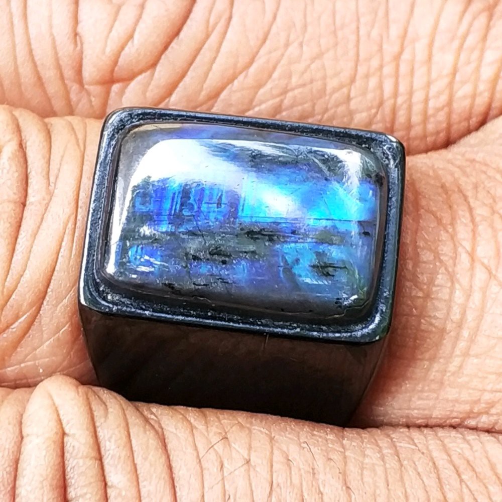 CINCIN LABRADOR BLACK BLUE NIGHT FELDSPAR OCTAGON BIRU BODYGLAS ASLI NATURAL