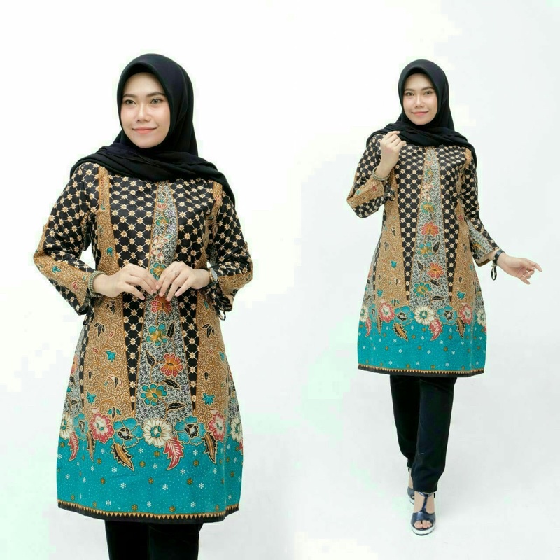 Tunik Batik Wanita Modern Terbaru JUMBO M L XL XXL Atasan Batik Wanita Seragam Murah Riskymabatik-Tunik taplak