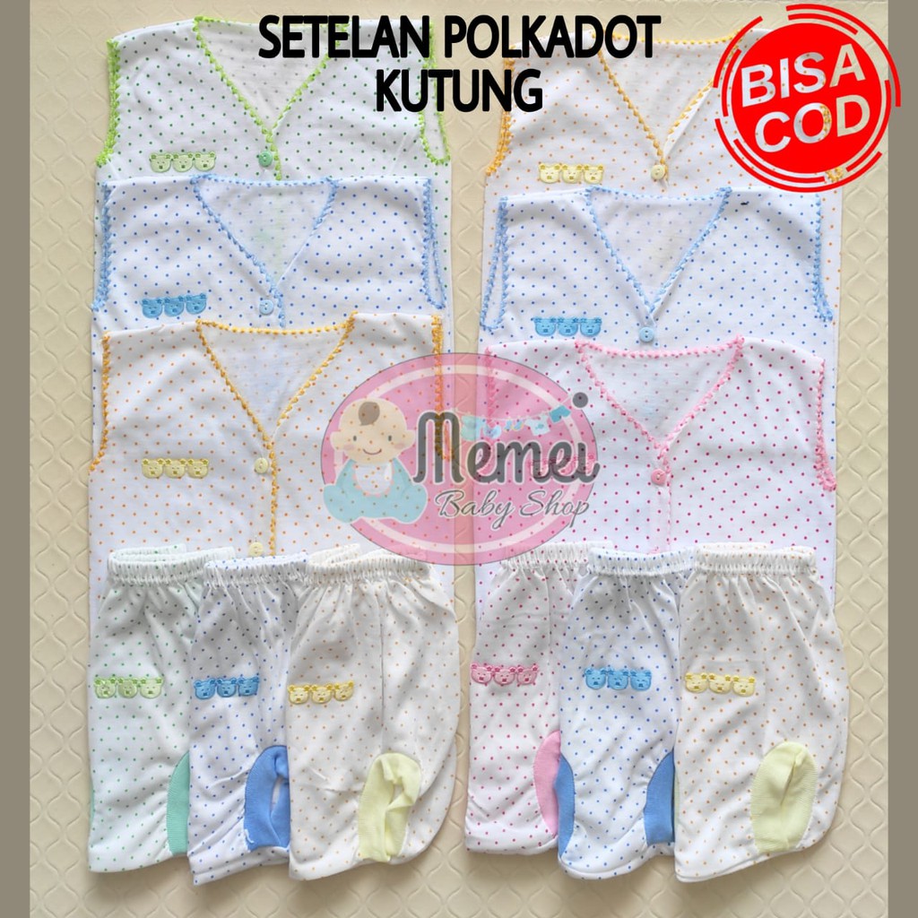 1 LUSIN (12 set) Setelan bayi tanpa lengan POLKADOT grosir TERMURAH