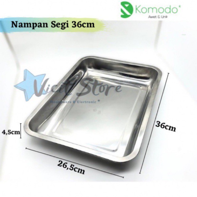 Nampan Stainless Persegi 36cm x 26,5cm Merk Komodo / Nampan Baki 36cm