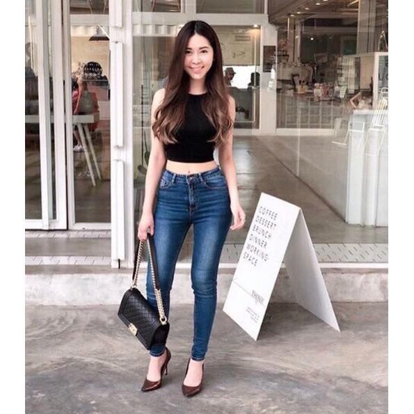 Celana panjang skinny jeans wanita biru jeans polos cewek JSK 9131 bigsize jumbo stretch