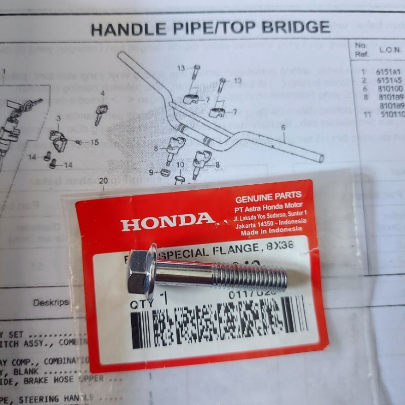 Baut Raiser Stang Stir Honda CRF 150 Original