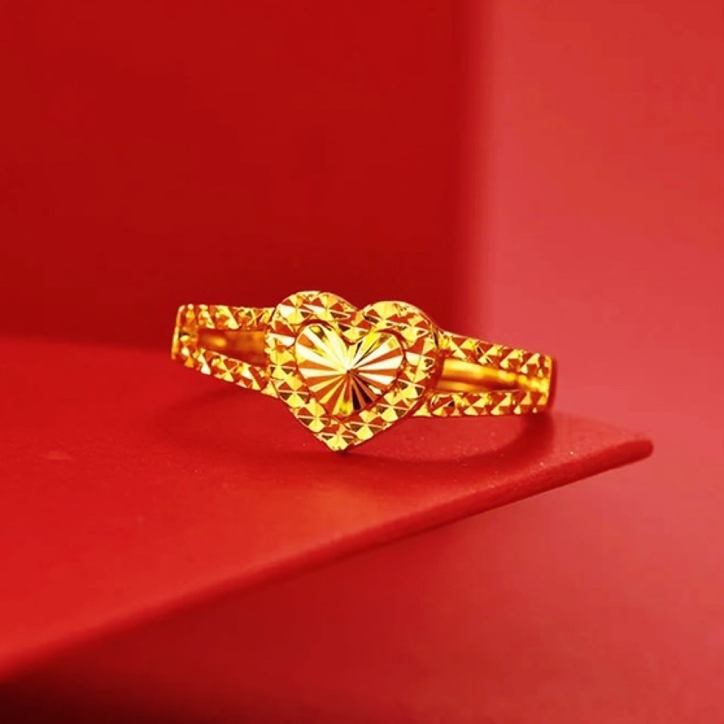 Cincin Emas 18K Bentuk Hati Dan Bunga Mawar Bahan Tembaga Untuk Wanita