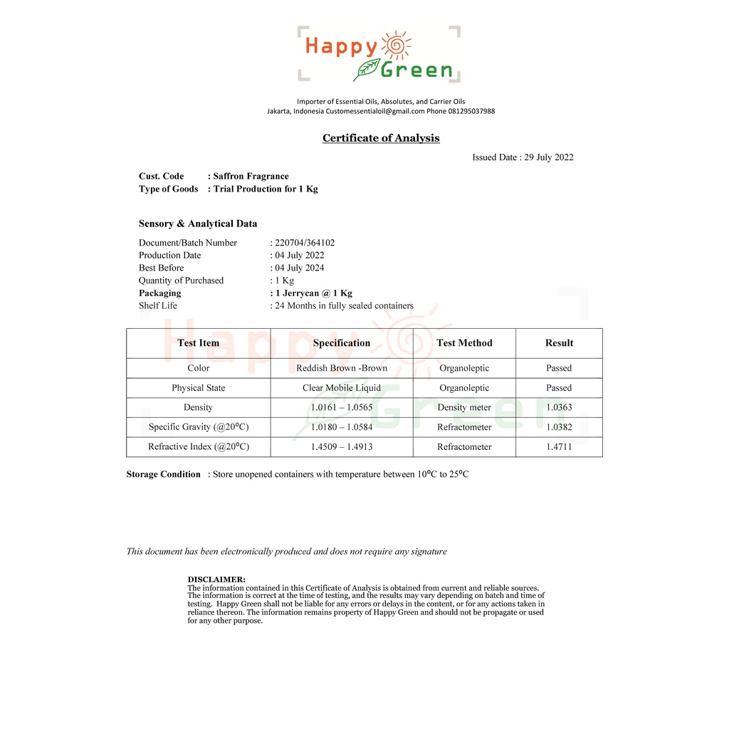 Happy Green Saffron Fragrance Oil - Parfum Saffron Kuma Kuma