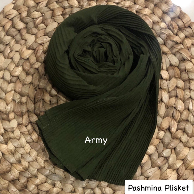 PASHMINA PLISKET CERUTY BABYDOLL FULL PLISKET TANPA GARIS TENGAH-Army Plisket
