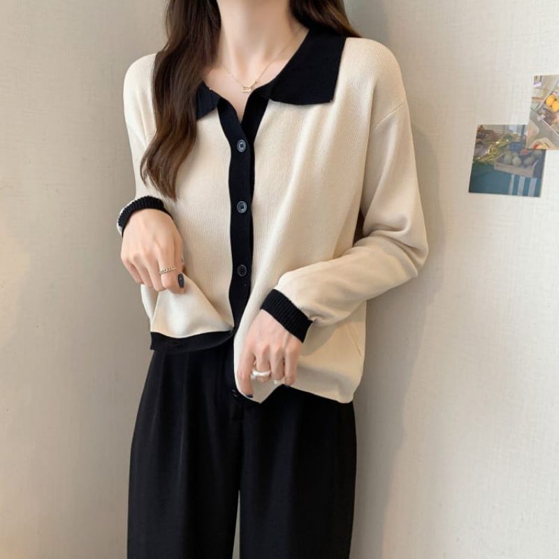 Sweater Rajut Korea import • Sweater Oversize Wanita V Neck Korean Style