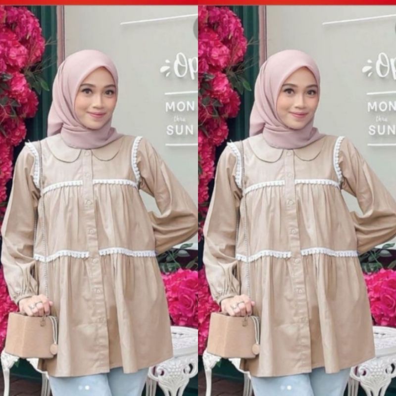 KEMEJA BLOUS RENDA TOP KEKINIAN//blouse terbaru
