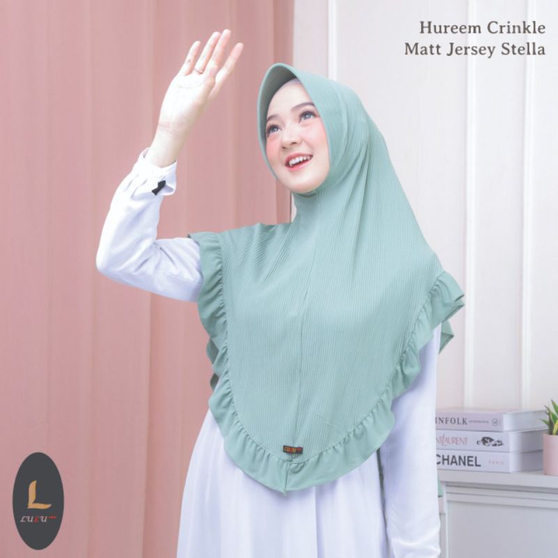 (Ori LULU) HUREEM CRINKLE •jilbab instan jersey stell•bergo pet plisket