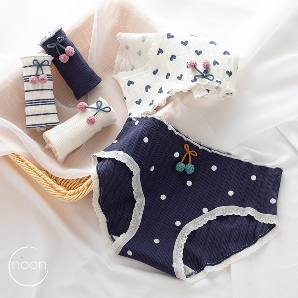 NOON (Winter Nights) Celana Dalam CD Wanita Korea Dewasa Motif Lucu Imut Undies Katun Import Lusinan Grosir Murah Sorex Sorella Fema Natal Hati Renda Bunga