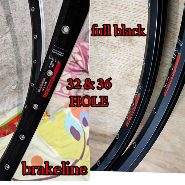 Velg Rims Sepeda 26 MTB. ALLOY DOUBLE WALL BRAKELINE/FULL BLACK. ARAYA TM-620