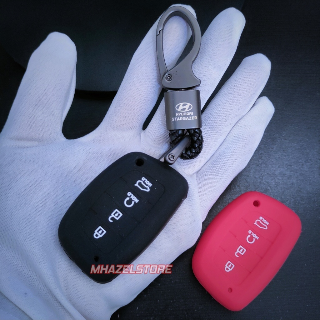 Gantungan kunci kulit sarung remote keyless cover casing mobil Hyundai stargazer 2022 model anyam