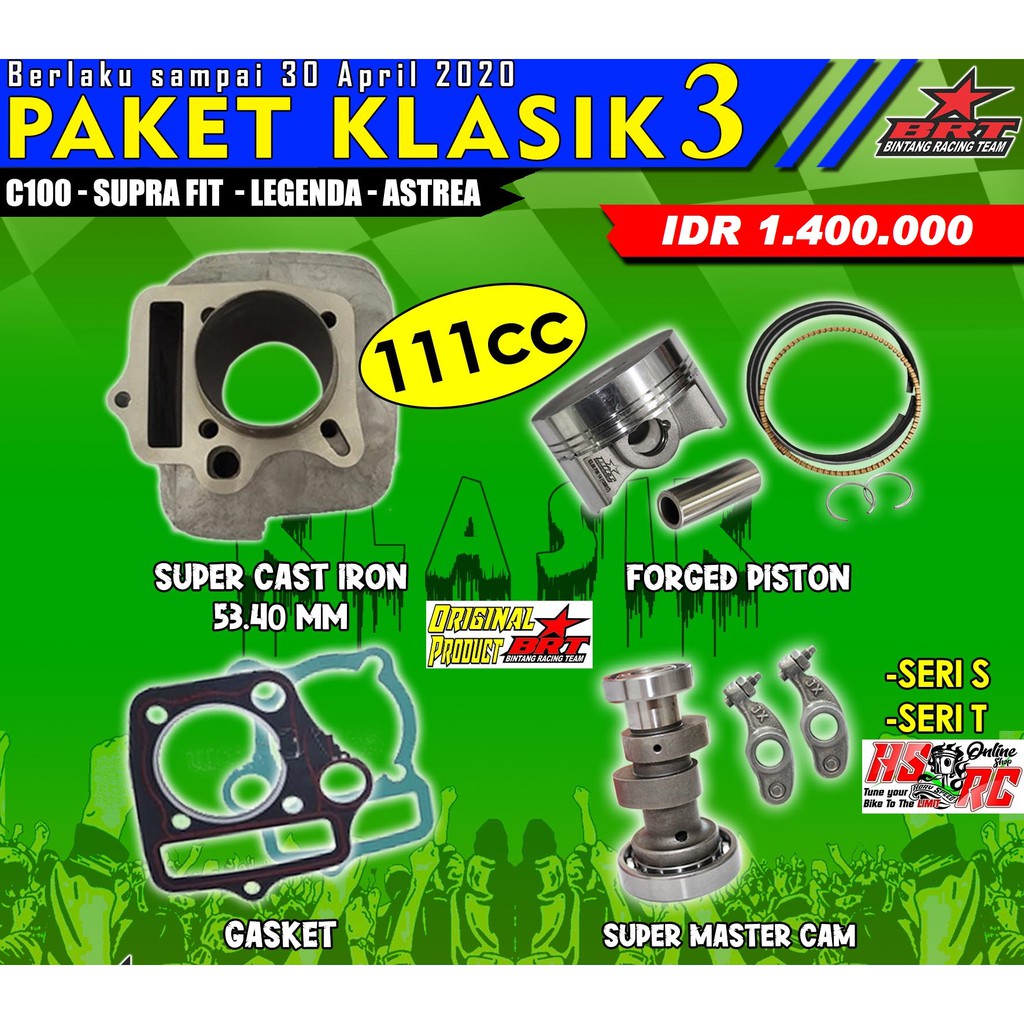 Paket Blok Kem BRT Honda Supra Fit X Grand Prima Legenda WIN C100 Blok Cylinder boring 53.4mm Noken
