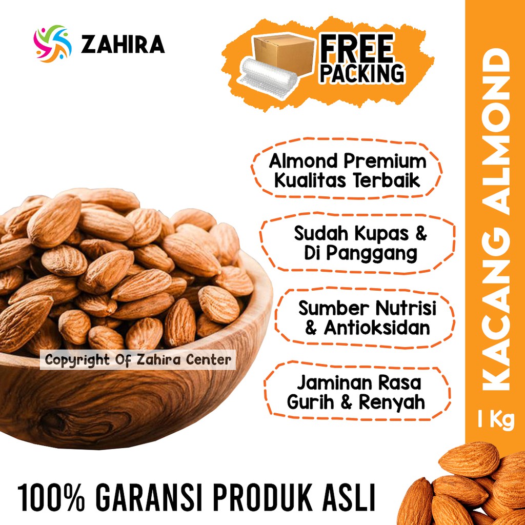 

Kacang Almond Kupas Premium Organik 1kg Kaya Magnesium Untuk Perawatan Facial Wajah Wanita MPASI