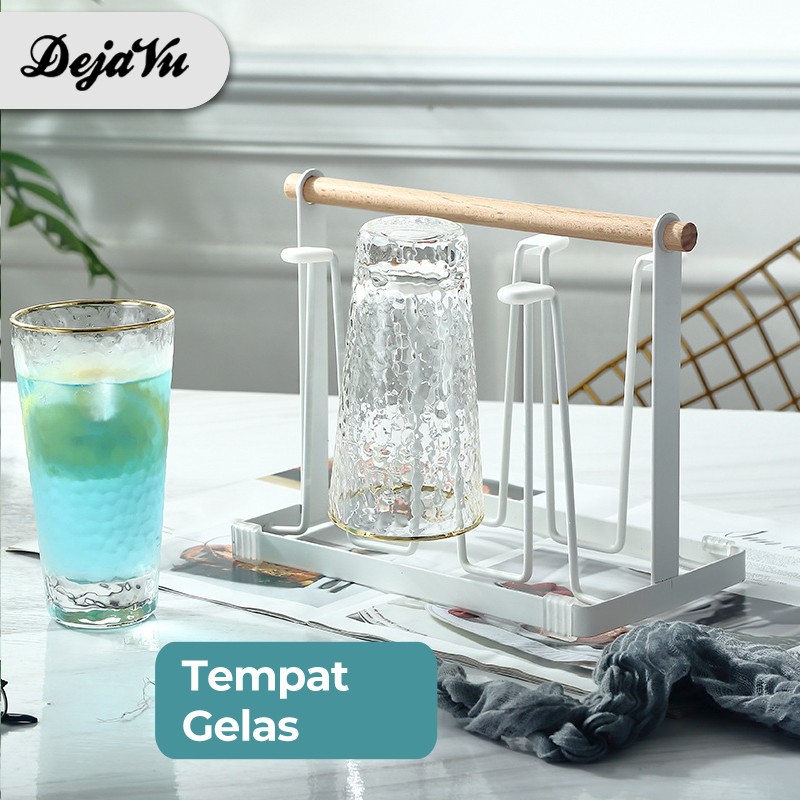 Tempat Gelas Gantung Dari Kayu Dejavu Rak Gelas Besi Gantung Cup Holder Rak Cangkir Tirisan 4855