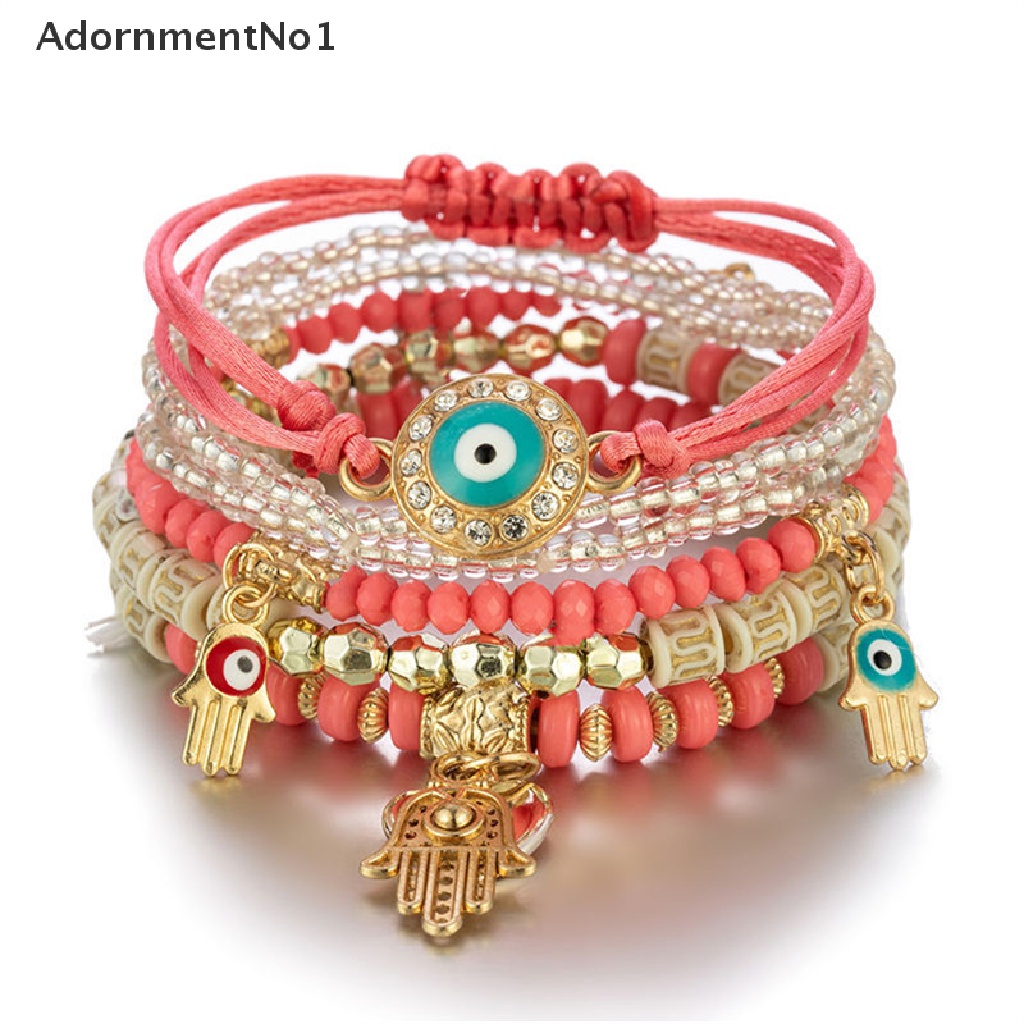 (AdornmentNo1) 6pcs / Set Gelang Tangan Fashion Multilayer Aksen Manik-Manik Handmade Untuk Wanita / Musim Panas