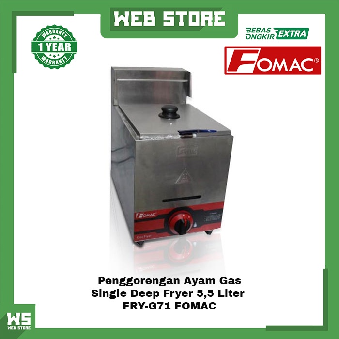 Jual Penggorengan Ayam Gas Single Deep Fryer 5,5 Liter FRYG71 FOMAC