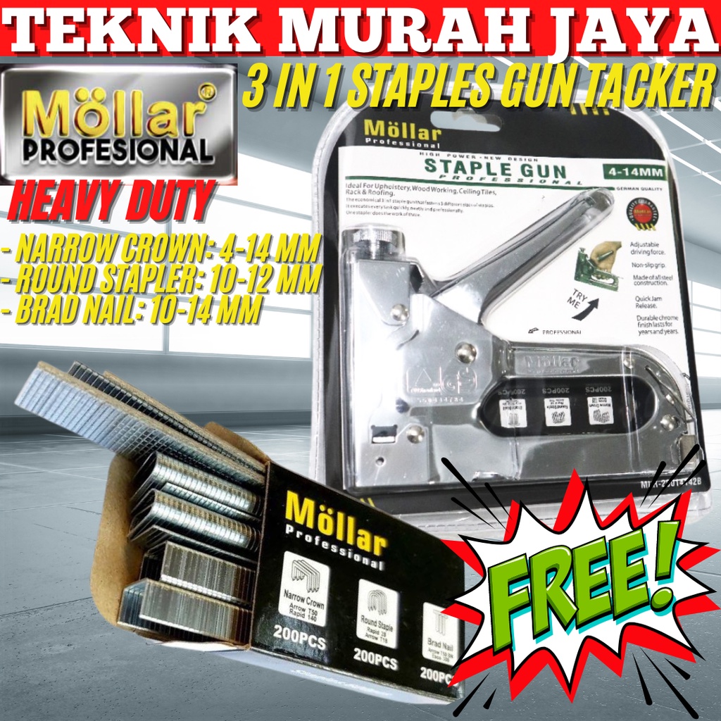 

MOLLAR Staples Tembak Stapler Gun Tacker 3in1 4-14mm Staple Jok Solid